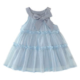 MQTIME  -  Summer Luxury Girls Dress Korean Fashion Mesh Bow Sleeveless Cute Blue Princess Baby Dresses Boutique Kids Clothing BC2113