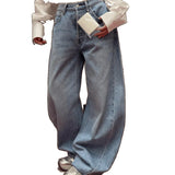 MQTIME  -  Unisex Jeans Autumn Women's Wasteland Style Jeans Retro Letter Embossed Loose Slim Fit Floor Grazing Barrel Denim Pants