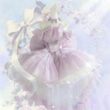 MQTIME  -  Ins Handmade Lavender Dreams & Bow-covered Magic Fairy-tale Couture That Feels Like A Dream Women Boutique Weddinng Party Dress
