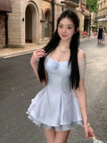 MQTIME  -  French Elegant Chic Mini Dress Women Off Shoulder Mesh Patchwork 3D Rose Ruched Waist Slim Fit Mini Dress Elegant Party Outfit