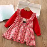 MQTIME  -  Girls' Sweater Dress 1-5 Y Spring Autumn Children's Clothes Sweet Cartoon Knit Fake 2Pcs Princess Dress for Girls