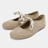 MQTIME  -   Fashion Lace Up Sewing Design Brand Ballet Flats Women High Quality Faux Suede Mary Jane Shoes Comfortable Round Toe Loafers