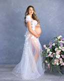  MQTIME  -  White Butterfly Maternity Gowns for Photoshoot Bridal Robe for Babyshower Appliqued Bathrobe Nightwear Customized