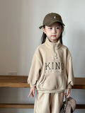  MQTIME  -  Winter New Children Plus Velvet Thick Clothes Set Boys Girls Fleece Letter Sweatshirt + Pants 2pcs Suit Kids Sports Outfits