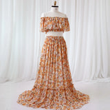 MQTIME  -  Maternity Dresses For Photo Shoot Printed Chiffon Elegant Off Shoulder Long Sleeves Dress Photography Boho Style Dress For Women