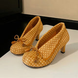 MQTIME  -  Vintage Lapel Design Polka Dot Women Pumps Fashion Bowknot Tassel Horsehair High heels Spring Autumn Female Chunky Modern Shoes