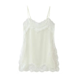 MQTIME  -  Solid Lace Patchwork Sling Tops Lady Casual Sleeveless V Neck Chic Loose Backless Short Vest Summer Vacation Street Wear