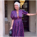 MQTIME  -  Spring and summer new style elegant deep V-neck short sleeved printed dress cross-border French women's clothing