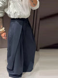 MQTIME  -  Fashion Stripe Pleated Wide Leg Pants For Women Casual Pockets High Waist Long Trousers Autumn New Lady Pants High Street