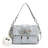  MQTIME  -  Cute PU Leather Biscuit Bow Large-capacity Patchwork Crossbody Bag Shoulder Bags Kawaii Women's Bag Lipstick Wallet Storage Bags