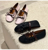 MQTIME  -  Ins style Fashion Pleated Bowknot Ruffle Women Ballet Flats Spring Summer Soft Leather Mary Janes Walking Loafers Casual Shoes