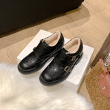 MQTIME  -  Women's Shoes Blok Carving Double Buckle with Velvet Inner Small Leather Shoes Women's Spring and Autumn
