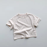  MQTIME  -  Children's Short-Sleeved Colorful Striped T-Shirt Summer New Boys And Girls Cotton Round Neck Korean Loose Casual Tops