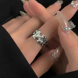 Mqtime Harajuku Y2k Accessories Shiny Star Cross Irregular Crystal Rings for Women Unisex Couple Engagement Ring Party Creative Jewelry