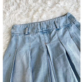 MQTIME -  2024 Punk Rock Vintage Midi Long Pleated Denim Skirt Women Fashion Aesthetic Grunge Y2k Blue Jeans Bottoms Female Streetwear