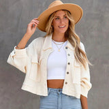 Mqtime Casual Button-Up Oversize White Jackets For Women Long Sleeve Tops Pockests Waffle Winter New In Outerwears Cropped Coats