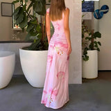 MQTIME  -  Leisure and fashionable sleeveless printed summer new long skirt with vacation style wavy collar pleated design slim fit dress