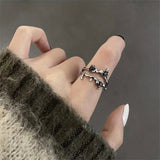 Mqtime Kpop 90s Grunge Aesthetic Irregular Liquid Metal Heart Moonstone Open Ring For Women Luxury Vintage Jewelry EMO Y2K Accessories