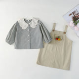 MQTIME  -  Girls' Classic Gingham Blouse and Strappy Suspender Skirt Set Baby's Toddler Kid Children Vintage Plaid Lace Lapel Collar Shirt