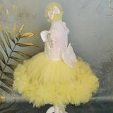 MQTIME  -  Yellow Flower Girl Dresses Tulle Sequin With Bow Short Sleeve For Wedding Birthday First Communion Gowns