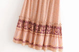 MQTIME  -  Women Bow Tassel Elastic Waist Wood Ears Ruffles Lace Swing Skirts Beach Holiday Orange Feather Floral Print Long Skirt