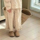 MQTIME  -  New Spring Autumn Children's Corduroy Ankle Length Pants 1-7Y Korean Girls' Ruffled Floral Pants Cropped Casual Pants for Kids