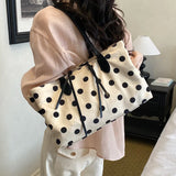  MQTIME  -  Women Polka Dot Canvas Tote Bag Long Top Handles Daily School Shopping Shoulder Bags New Trend Fashion Handbag Unbranded