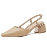 MQTIME  -  Elegant Middle Heels Pointed Toe Shoes Women's Thick Heels Luxury Shoes High Heels Fashion Slingback Pumps Office Shoe