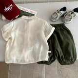  MQTIME  -  Boys Suit Spring and Summer New Childrens Wear Boys and Girls New Chinese Style Plate Button Shirt Shorts Two-piece Set