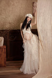  MQTIME  -  French Vintage Maternity Photoshoot Dress 3 Piece Set Flowy Lace Top with Skirt Hat Pregnancy Photo Shoot Outfit Studio Props