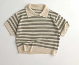 MQTIME  -  Summer New Children Short Sleeve Casual Polo Shirts Baby Boy Girl Hollow Out Knitwear Toddler Kids Striped Knitted Lapel Tops