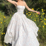 MQTIME  -  New Summer Off Shoulder Slim Strap Dress Garden Floral Print Fresh Sweet Holiday Dress Women Fashion High Waist Long Party Dress