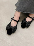 MQTIME  -  Authentic Genuine Leather Bow Tie Sweet One-word Belt Women's Shoes Fashion Daily Fashion Small Fragrance Single Shoes for Women