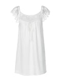  MQTIME  -  Elegant Lace Patchwork Dress Women Sexy Solid Short Sleeve Lace Up Loose Mini Dresses Summer Lady Daily Street Robe