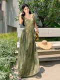 MQTIME  -  ﻿ Floral Flying Sleeve Chiffon Dress Women French Summer Beach V Neck Sexy Long Dress Casual Fashion Vacation Elegant Simple Dress