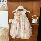 MQTIME  -  Summer Korean Children Girl Vestidos Cotton Sleeveless Floral Printed Baby Girls Dress Straps Tulle Toddler Girls Princess Dress