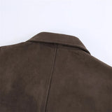 MQTIME  -  Retro Lapel Collar For Women Brown Suede Full Sleeve Big Pocket Zip Short Coat 2025 New Lady Autumn Chic High Street Jackets