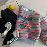  MQTIME  -  Children Boys Sweatshirt New Winter Striped Thicken Warm Toddler Boys Pullovers Versatile Cartoon Printed Infant Boys Sweatshirt