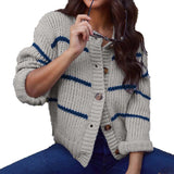  MQTIME  -  Long Sleeve Sweater Women's Fall-Winter New Fashion Striped Loose Knit Cardigan Jacket Top