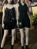 MQTIME  -  Elegant Party Style Casual Slim Open Waist Y2k Mini Dress Korean Fashion Clothing French Vintage Black Ruffle Sleeveless Dress