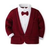MQTIME  -  2Piece Spring Fall Boys Outfit Set Korean Fashion Gentleman Suit Red Tie Coat+Pants Newborn Clothes Baby Luxury Clothing BC1762