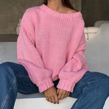 MQTIME  -  Women Casual Oversized Knit Sweaters Fall Winter Long Sleeve Round Neck Solid Color Pullovers Loose Fit Jumper Knitwear Tops