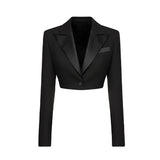 MQTIME  -  Woman Skirt Set Elegant Satin Cropped Blazer 2 Pieces Sets Skirts LadyLapel Single Button Jacket Spring New Fashion Clothes