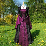 MQTIME  -  Medieval Court Style Party Summer Dress for Women High Waist Velvet Fabric Tulle Skirt Long Sleeve Women Clothing