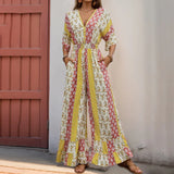 MQTIME  -  Boho Overalls Summer Floral Printing Wide Leg Rompers Femme Beach Style Viscose Jumpsuits Vacation One-piece Suits