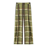 MQTIME  -  Fashion Panelled Plaid Pants Women's Loose High Waist Straight All-match Long Trousers 2025 Autumn New Ladies Casual Streetwear