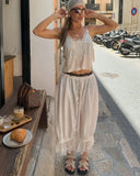 MQTIME  -  Lace Patchwork Elastic Waist Trousers Women Casual High-waisted Lace-up Loose Wide Leg Pants Lady Street Chic Bottom