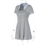  MQTIME  -  Women's 2026 New Autumn Fashion Cardigan Button Stitching Contrasting Color Short-sleeved Dress