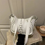  MQTIME  -  American Retro-punk Y2k Metal Rivet PU Leather Cool Messenger Bag Large-capacity Storage Bags Handbag Crossbody Bag Woman Bags