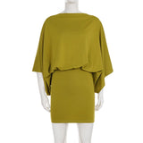 MQTIME  -  Metal Chain Backless Drape Patchwork Bodycon Mini Dress Women Sexy Batwing Sleeve Wrap Hips Slim Party Clubwear Vacation Outfits